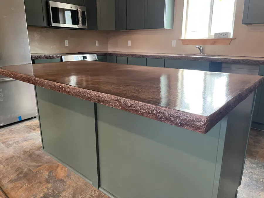 Custom concrete countertop on a kitchen island